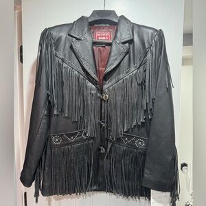Black Leather Fringe Jacket